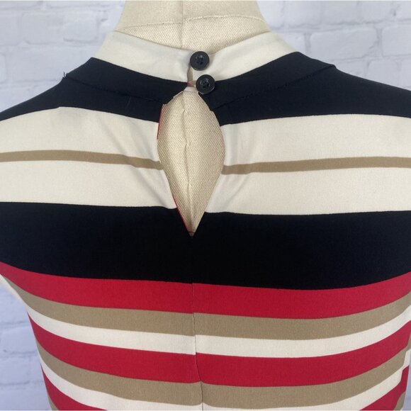 ⭐ 3/$15 Tommy Hilfiger Medium White Black Pink Tan Stripe Ruched Blouse Tank Top - Picture 6 of 9